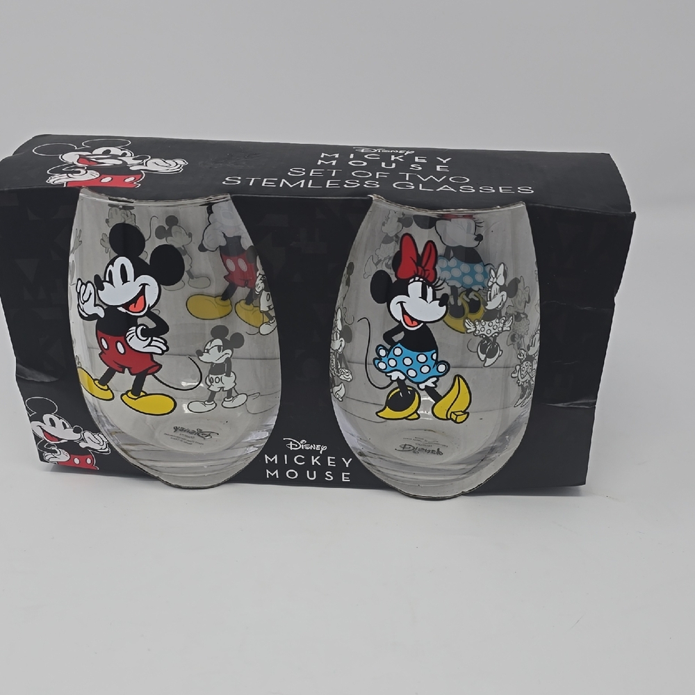 Disney Mickey and Minnie Stemless Glass Set - Red, Blue, Yellow
